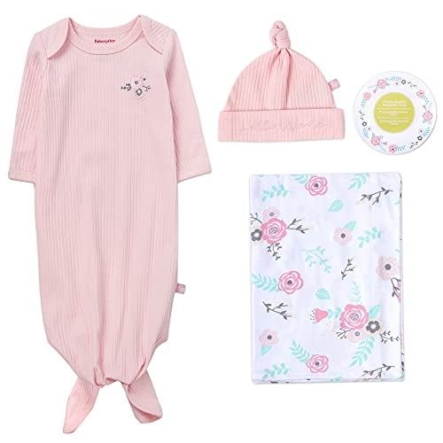 Fisher Price Baby Coming Home Hello World Baby Girl Newborn Outfit Nightgown with Matching Hat Mitten Cuffs Swaddle Blanket 4 Pc. Set Woodland Wonders Collection Walmart