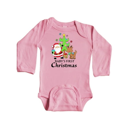 

Inktastic Baby s 1st Christmas with Santa Reindeer and Tree Gift Baby Boy or Baby Girl Long Sleeve Bodysuit