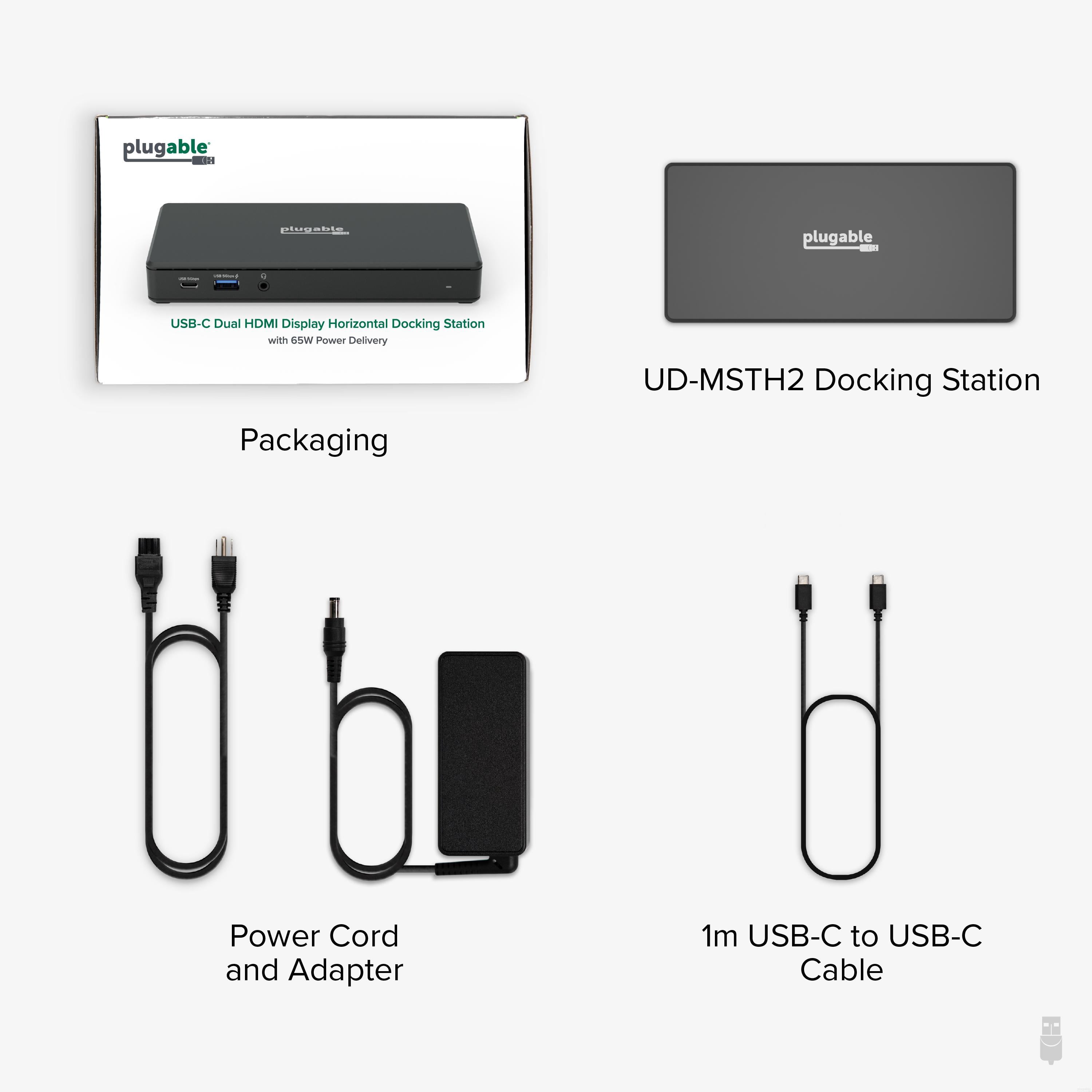 Plugable USB C Docking Station Dual Monitor 2 HDMI Ports, Power Delivery Dock, Dual 4K Monitor (ud-msth2)
