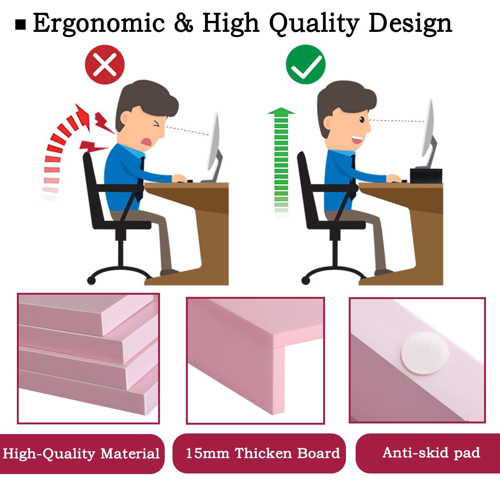 Pink Monitor Stand Riser-2 Pack Wood 2 Tier Adjustable Dual Riser For 2 Monitors/laptop/pc Computer Desk