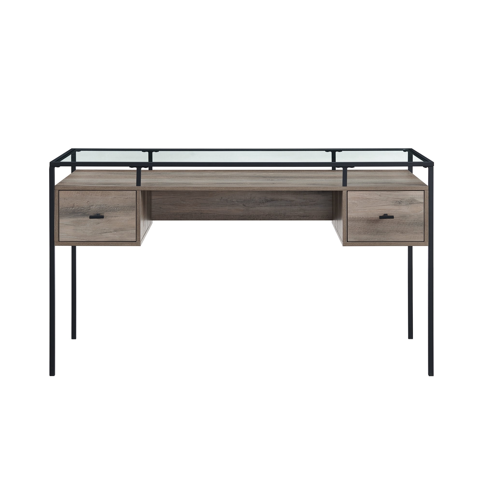 Walker Edison Carlisle Grey Wash 2-Drawer Glass Top Writing Desk