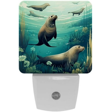 

Sea lion LED Square Night Lights for a Bright and Stylish Ambiance - Ideal for Bedrooms and Hallways - Energy Efficient Plugin Lamps with Auto Sensor