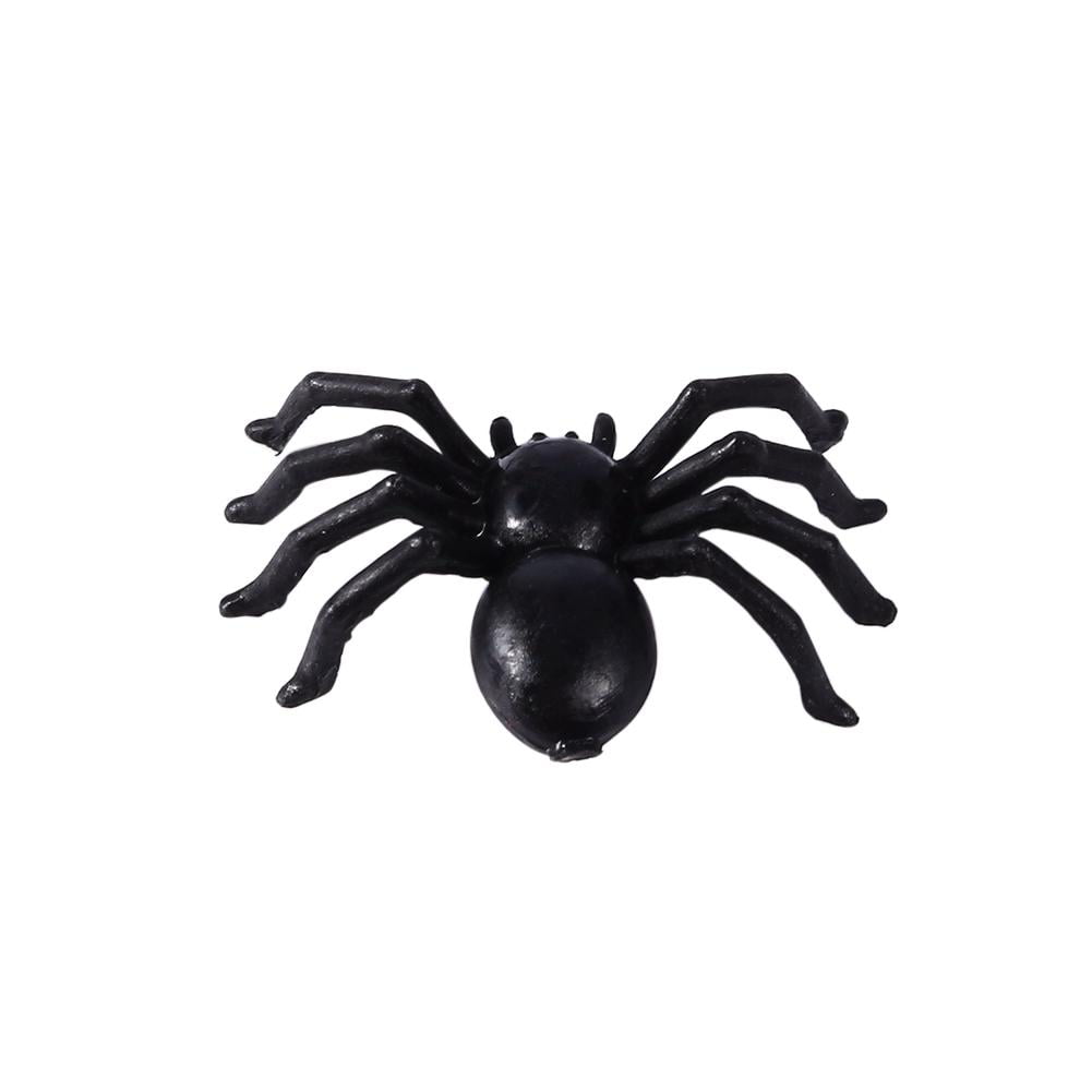 NEW 50pcs Halloween Spider Decoration Black Plastic Fake Toys Joke Prank Props 