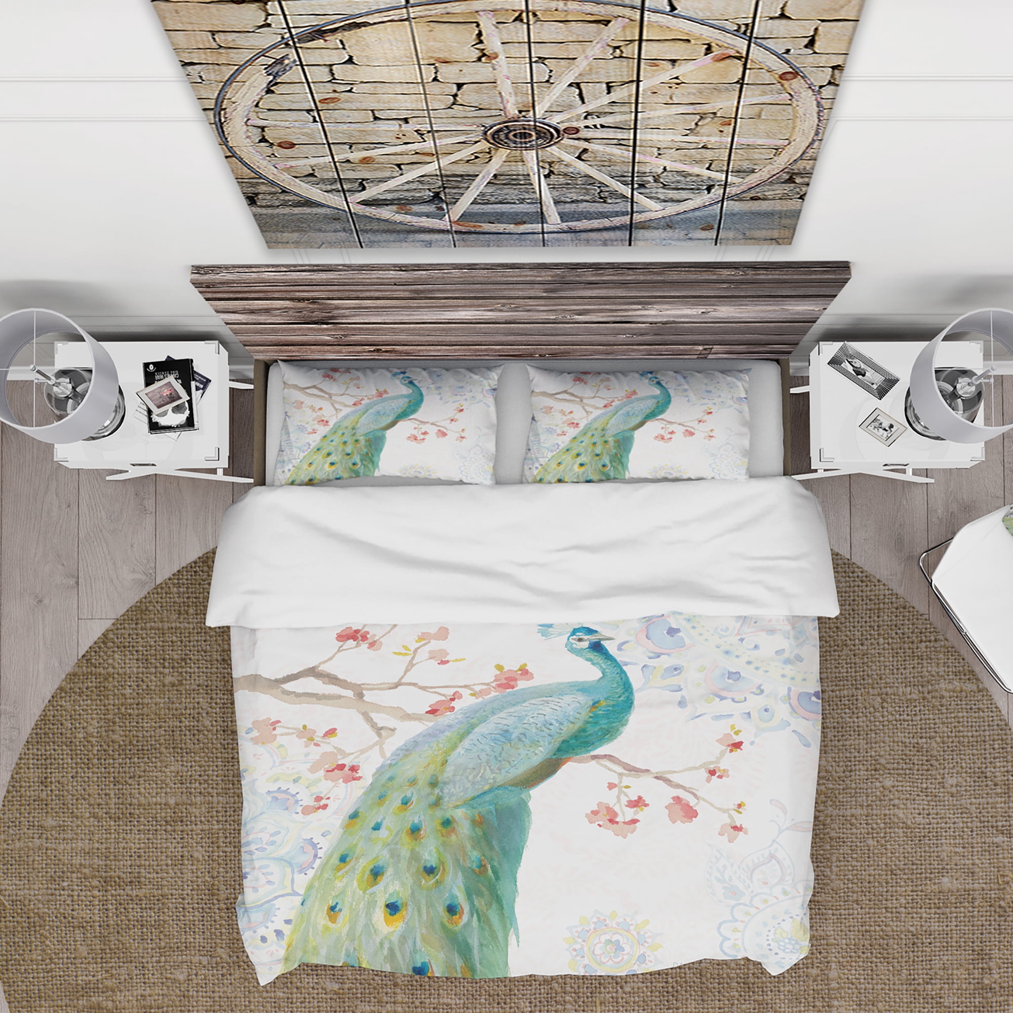 Designart 'peacocks Watercolor I' Traditional Duvet Cover Set