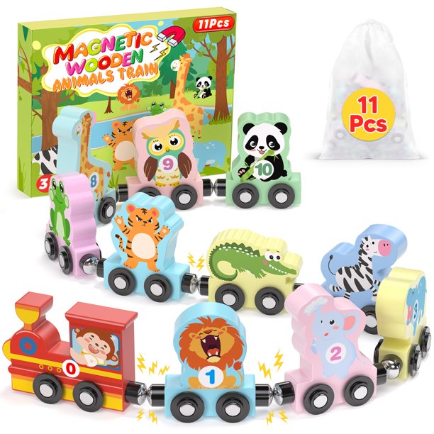 Set de tren magnético de madera Oomloid de 11 piezas, juguete Montessori