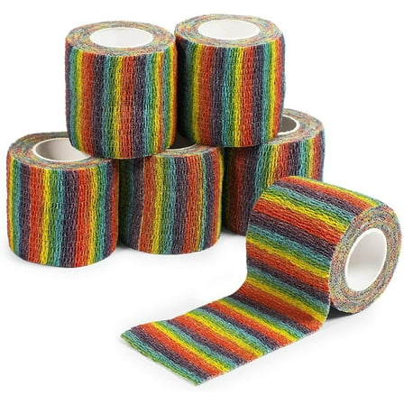 6 Rolls Self Adherent Bandage Wrap 2 Inch Wide x 5 Yards - Cohesive Vet Tape for First Aid, Sports, Tattoo (Rainbow Colors)