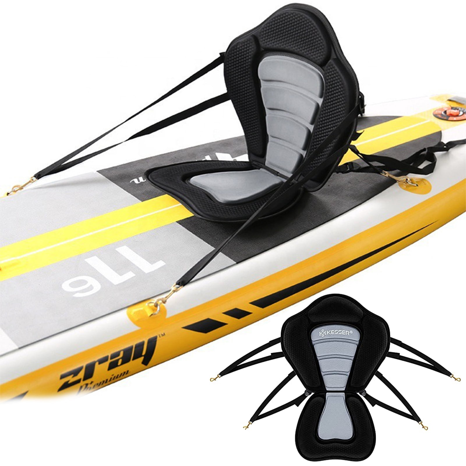 Yoetaun Padded Inside Kayak for Seat with Back Support for Sit on, Inflatable Stand Up Paddle Board, Fishing Boat Detachable for Black