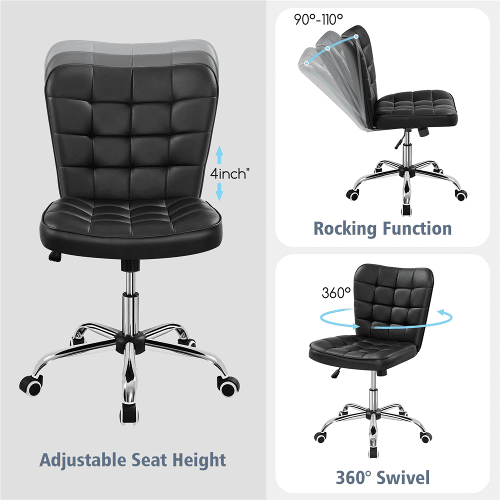 Alden Design Modern Tufted Faux Leather Home Office Armless Desk Chair, Black