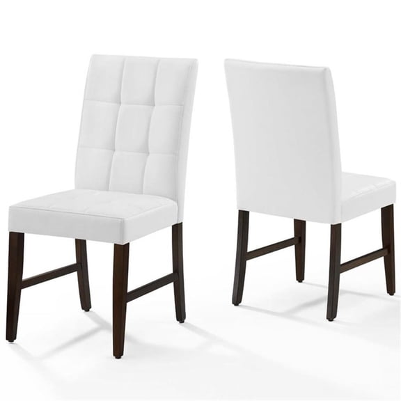 Pemberly Row 17.5" Tufted Faux Leather Dining Chair in White (Set of 2)