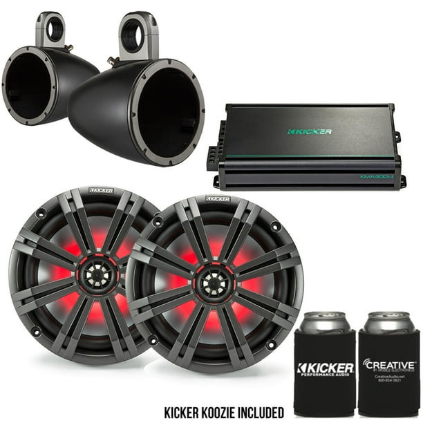 Kicker 8" Black\Charcoal Wake Tower LED Marine Speakers 1Pair with 300