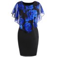 thumbnail image 1 of Robe Chemise pour Femmes Robes d'Été Mode Décontractée Imprimé Rose en Chiffon Col Rond à Volants Mini Robe Vêtements pour Femmes Adultes Bleu Taille 3TG, 1 of 6