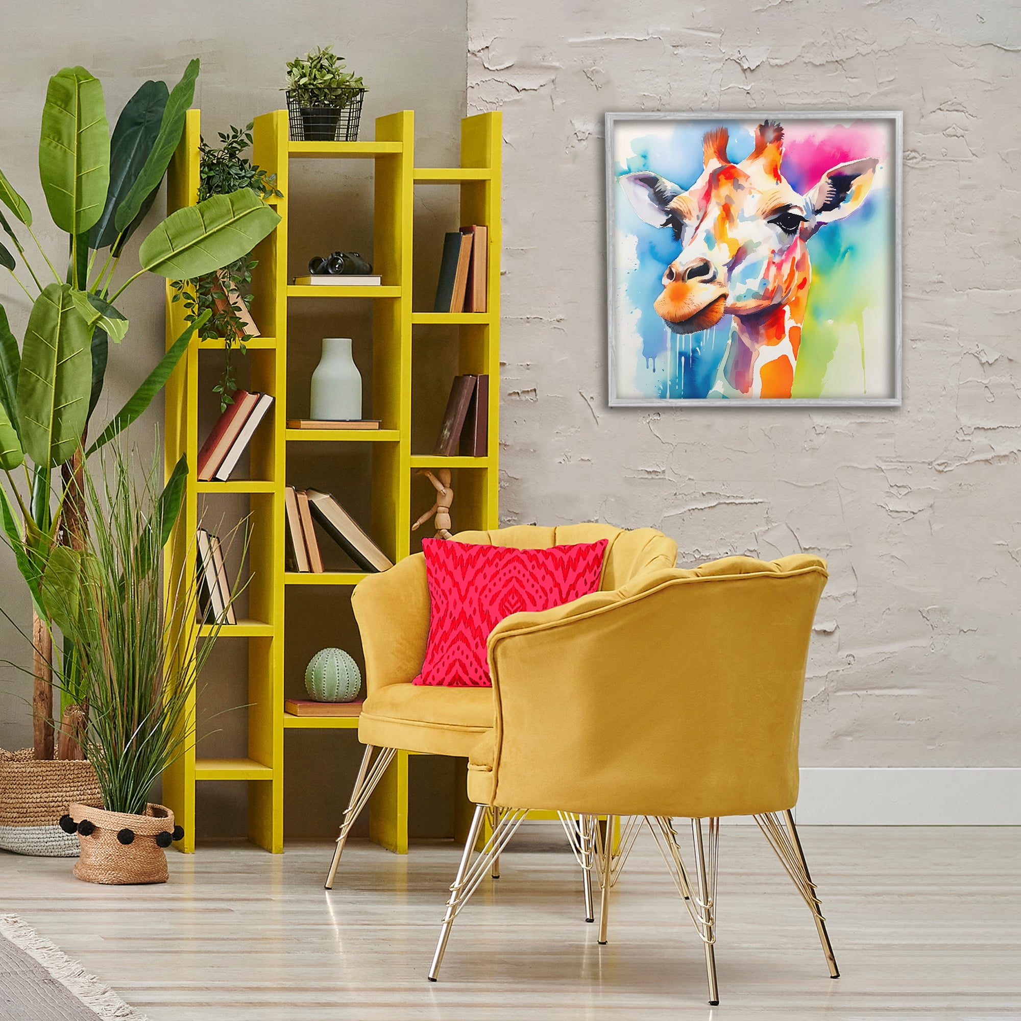 Stupell Industries Modern Paint Giraffe Animals & Insects Painting Gray Framed Art Print Wall Art, 24 x 24