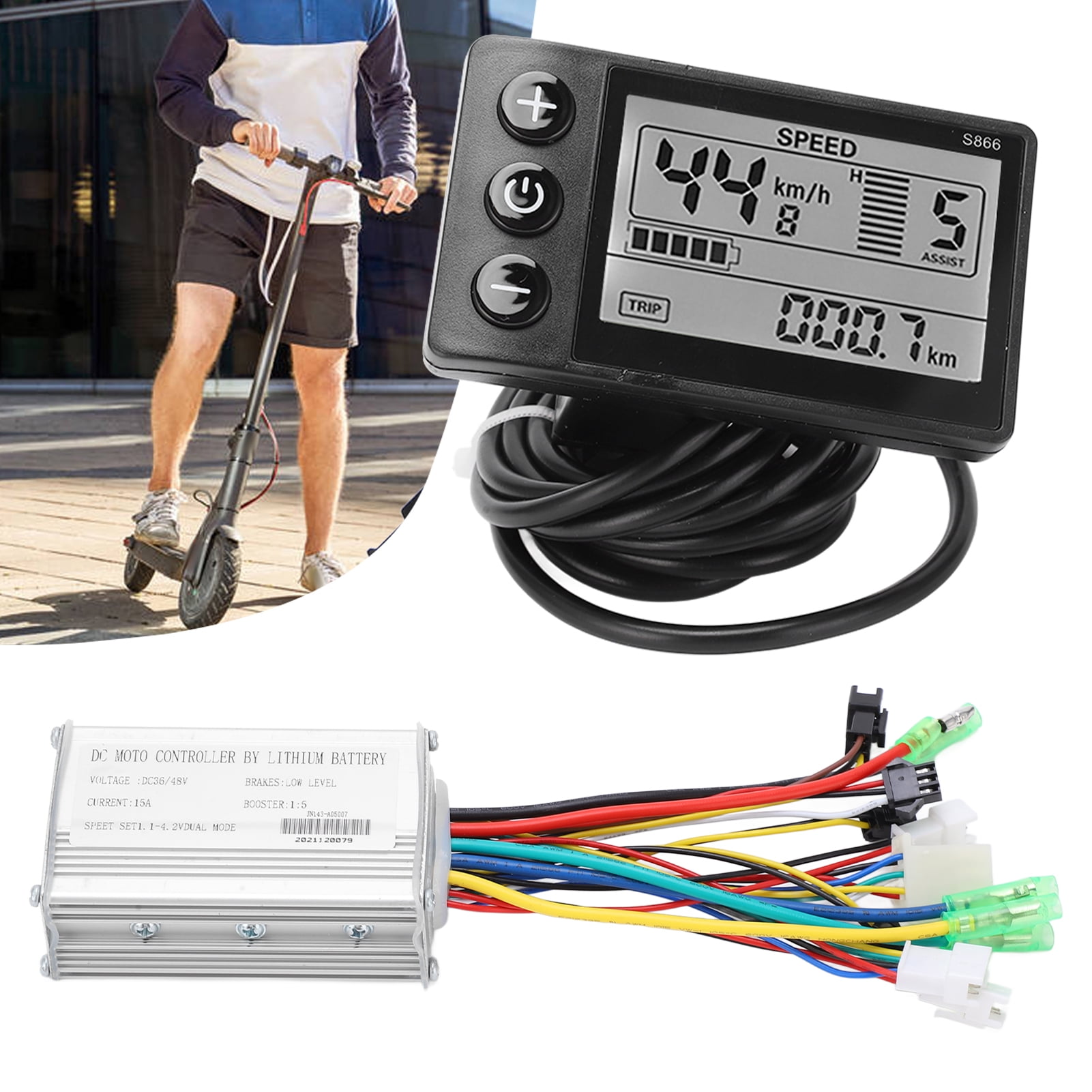 250w 350w Controleur de Moteur Brushless 36v 48v Controleur de Moteur Brushless LCD Panneau de Frein de Bas Niveau Facile a Installer Coque de Dissipation de Chaleur pour Guidon de
