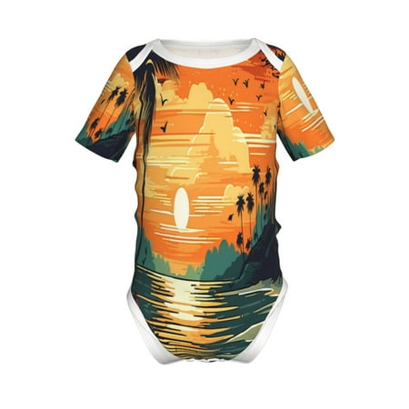 

Junzan Tropical Sunset Paradise Print Short-Sleeve Baby Climbing Clothes Bodysuits for Infant One-Piece for Baby Boys & Girls Baby Clothes Baby Romper with Snap Closure-18 Months