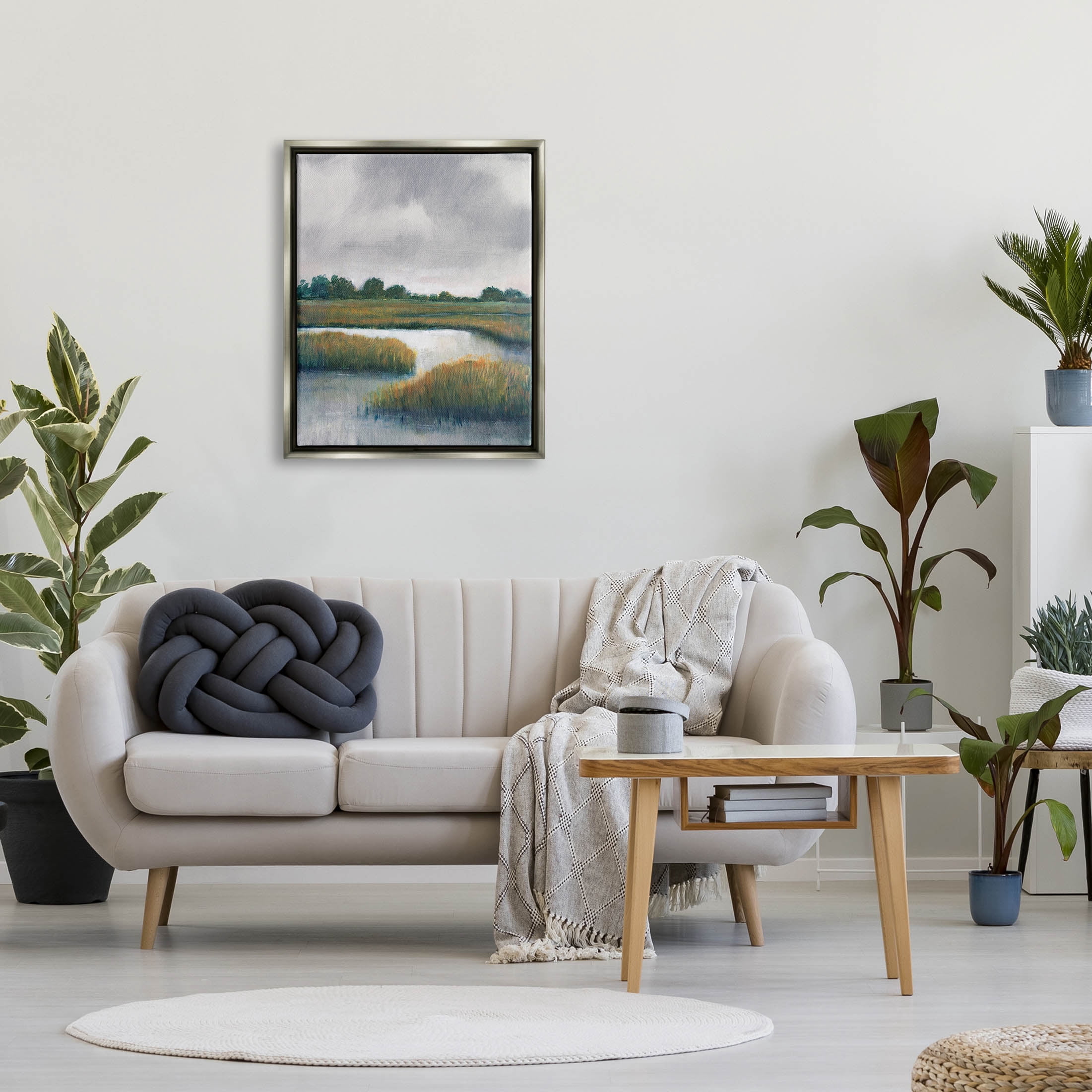 Stupell Industries Rural Marshland River Grass Painting Luster Gray Floating Framed Canvas Print Wall Art, Design by Tim OToole