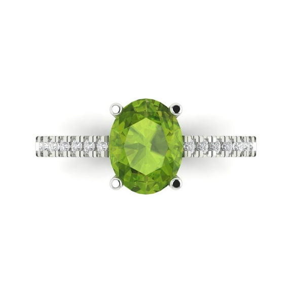 Solitaire with Accents Engagement Ring for Women - 2.21ct Natural Peridot in 18K White Gold Promise Ring