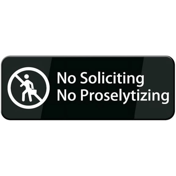 No Soliciting No Proselytizing Sign W/Adhesive Back - Durable And Wipe Clean Plastic Sign - 10""X3"" Business Restaurant Signage For Customer Entry Areas
