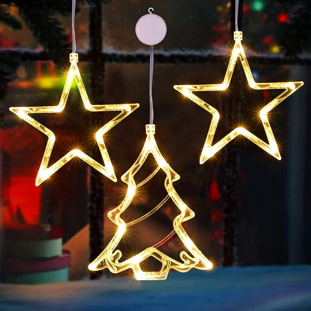 3pcs Décorations de lumières de fenêtre de Noël, Fenêtre de Noël