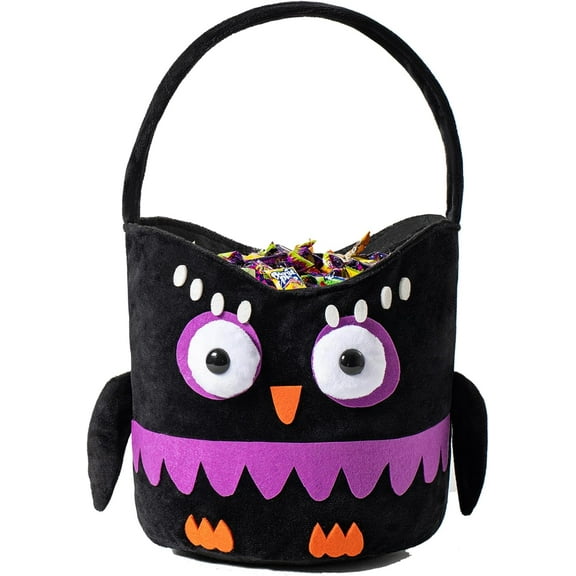 Halloween Trick or Treat Bag, Owl Plush Candy Tote Bucket Multipurpose Portable Collapsible Reusable Goody Bucket - Best Halloween Party choice