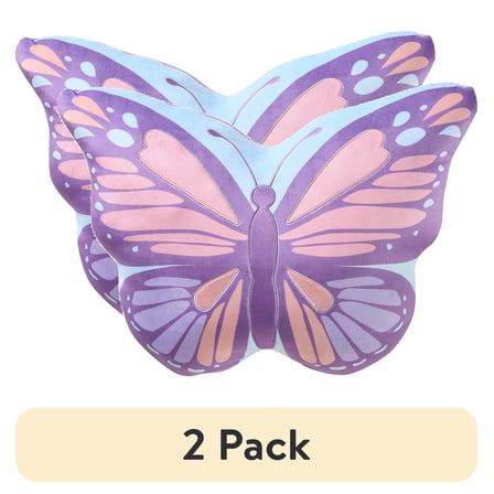 (2 pack) Your Zone Butterfly Snuggly Decorative Pillow 18" x 18", Multicolor