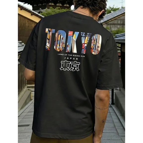 Men's Casual Streetwear Tokyo Cityscape Graphic T-Shirt