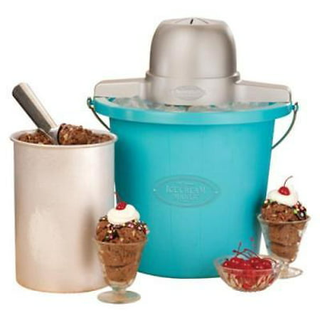 Blue Old Fashioned Ice Cream Maker Electric Motor Makes Churning (Best Way To Make Old Fashioned)