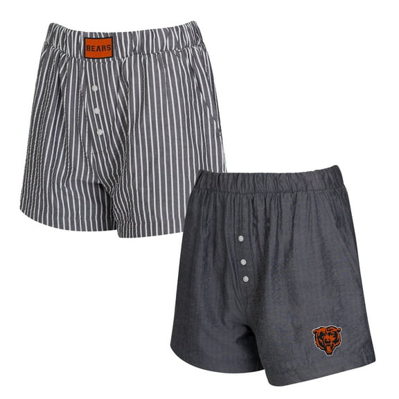 Women's Concepts Sport  Charcoal Chicago Bears Two-Pack Stripes and Solids Boxer Shorts Set