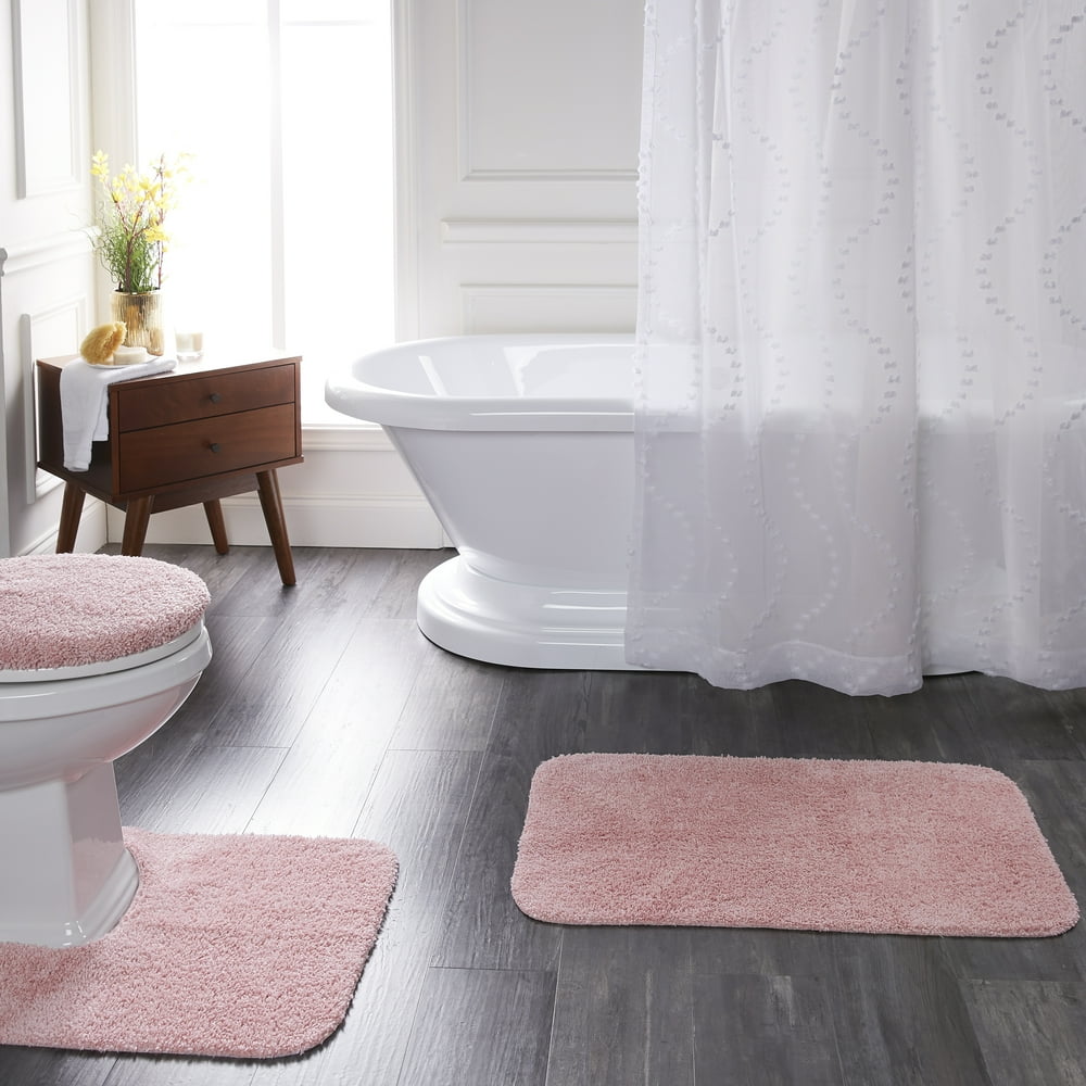 Mainstays Basic 3 Piece Bath Rug Set, Daylily Pink, 19.5" x 32", Contour, & Lid Cover Walmart