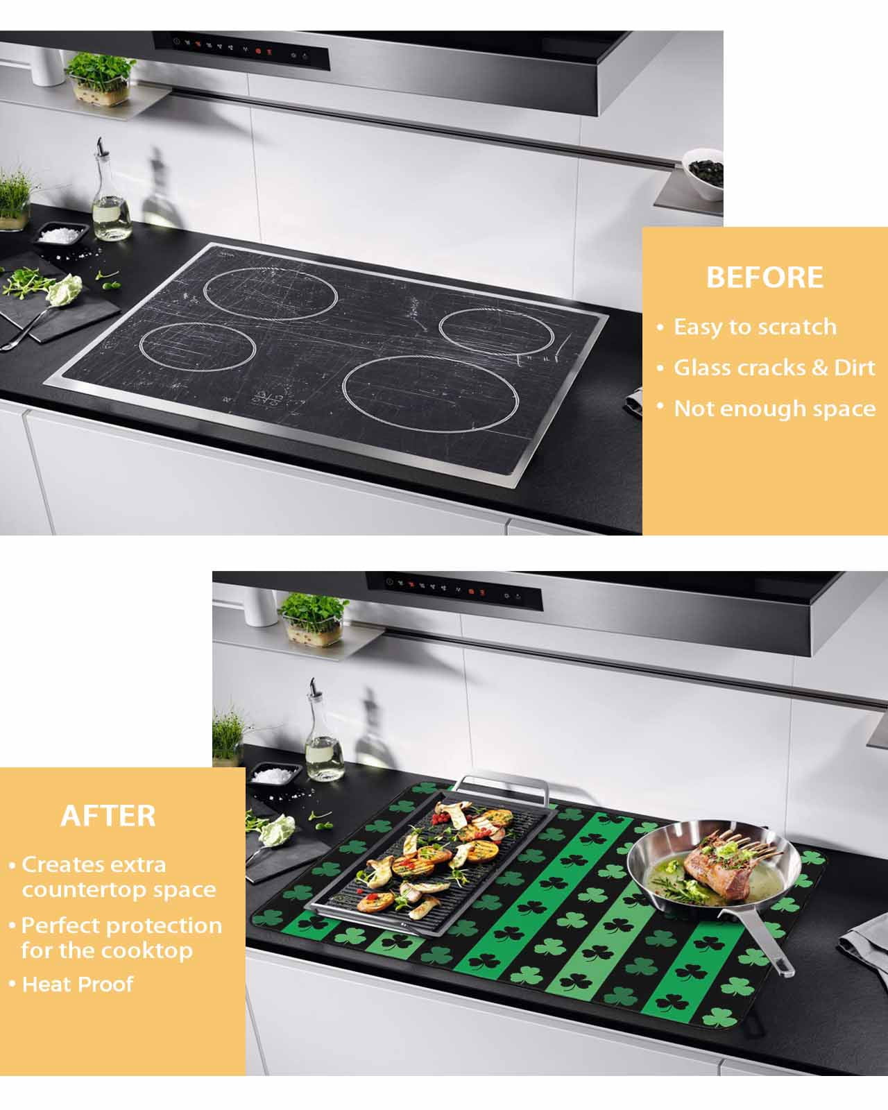 Large Induction Cooktop Protector Mat St. Patrick's Day Stove Top Covers for Electric Stove, Spring Green Lucky Clovers Shamrock Decorative Stove Burner Cover Mats, Glass Top Stove Cover