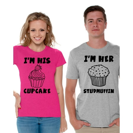 Awkward Styles I'm His Cupcake Shirt I'm Her Studmuffin Shirt Funny Valentine Shirts Cute Couple Shirt Matching Couple Gift I'm Her Stud Muffin Shirt for Boyfriend I'm His Cupcake Shirt for (Best Clothes For Muffin Top)