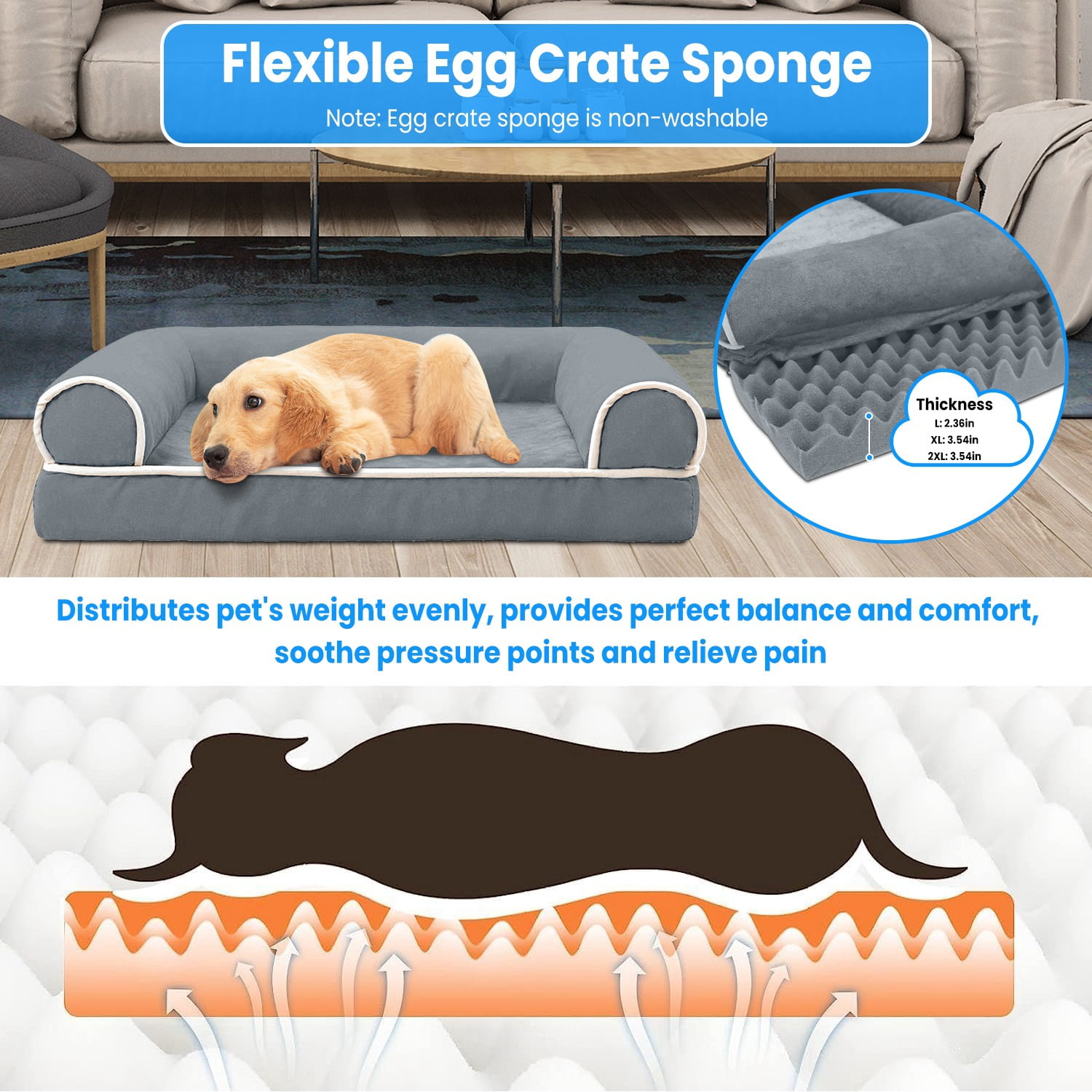 Imountek 30x17x5.5in Large Pet Dog Bed, Sofa Foam Couch Bed with Removable Cover, L