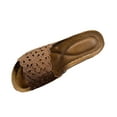 thumbnail image 3 of Women Slippers with Arch Support Wedge Thick Sole Hollow Open Toe Slip-on Slides Women Footwear Beach Vacation Holiday Vintage FashionBrown 9.5, 3 of 9