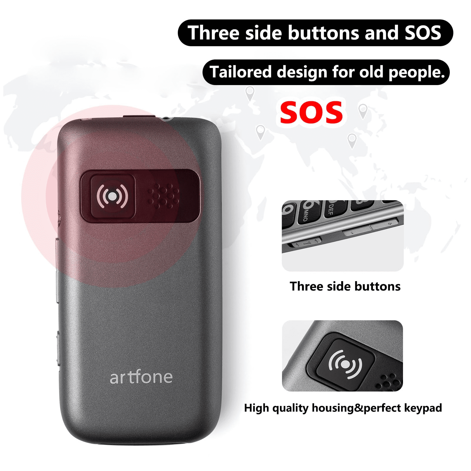 artfone G6 - 4G LTE Flip Phone Unlocked, Cell Phone for Seniors, Dual Screen, Seniors Flip Phone, Large Button Keypad, SOS Button, Camera, Flashlight, Charging Dock, Speed Dial, Dumb Phone, Grey