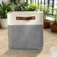 thumbnail image 5 of Storage Basket with Leather Handle, 11.02 inch Fabric Storage Bin, Clothes Organizer Basket, Laundry Storage Basket, Foldable Linen Storage Box, Closet Blanket Organizer for Bedroom Household, 5 of 5