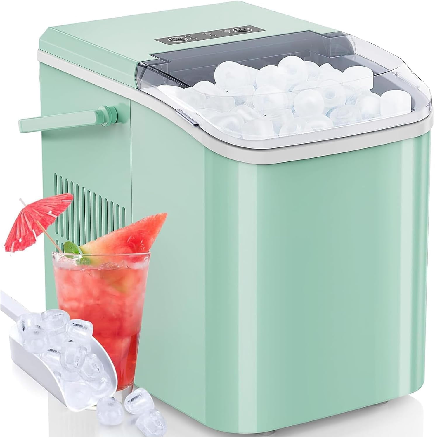 Ice Makers Countertop with Handle Ice Machine, Fast in 6 Mins, 26lbs in 24 Hours, Quiet Self-Cleaning, Compact Size Portable for Home, Kitchen, RV, Camping