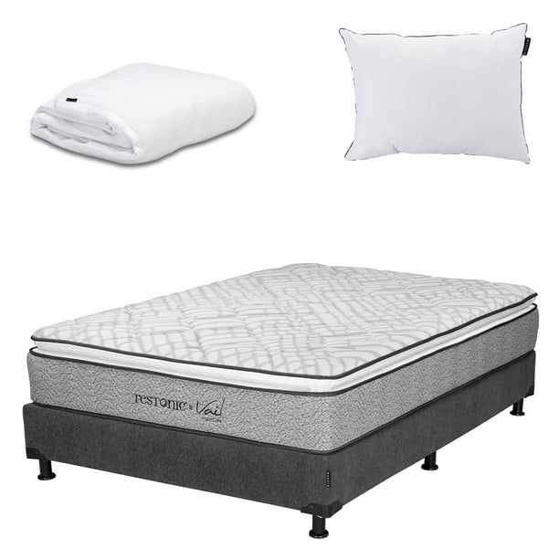 Colchón Matrimonial Dicasa Vail + Box Base Cama + Almohada One + Protector Cloud