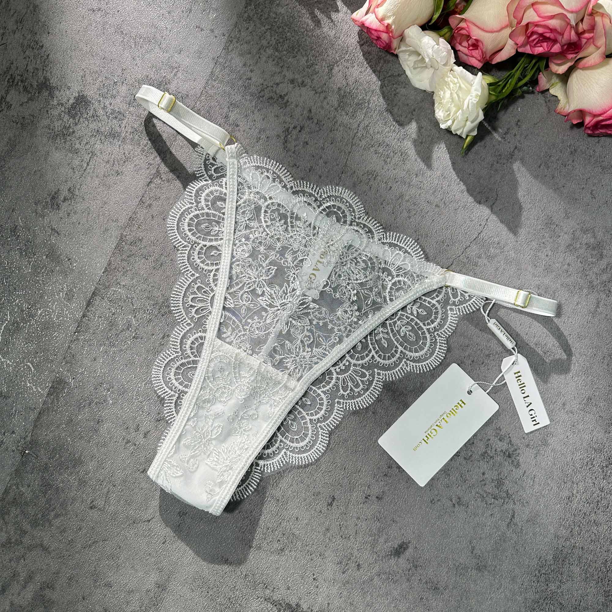 White Exquisite Lace Lingerie Set (WHITE, 2XL)