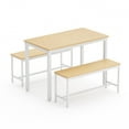 thumbnail image 4 of 43" Industrial Dining Table Set - White & Natural Kitchen Table with 2 Benches for 4 Five, 4 of 12