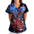 thumbnail image 3 of Womens 4th of July Scrub Tops Casual V Neck American Flag Print Scrubs Short Sleeve Independence Day Patriotic Scrub Shirts Nursing Workwear Medical Nurse Uniform with Pockets Navy XL, 3 of 5