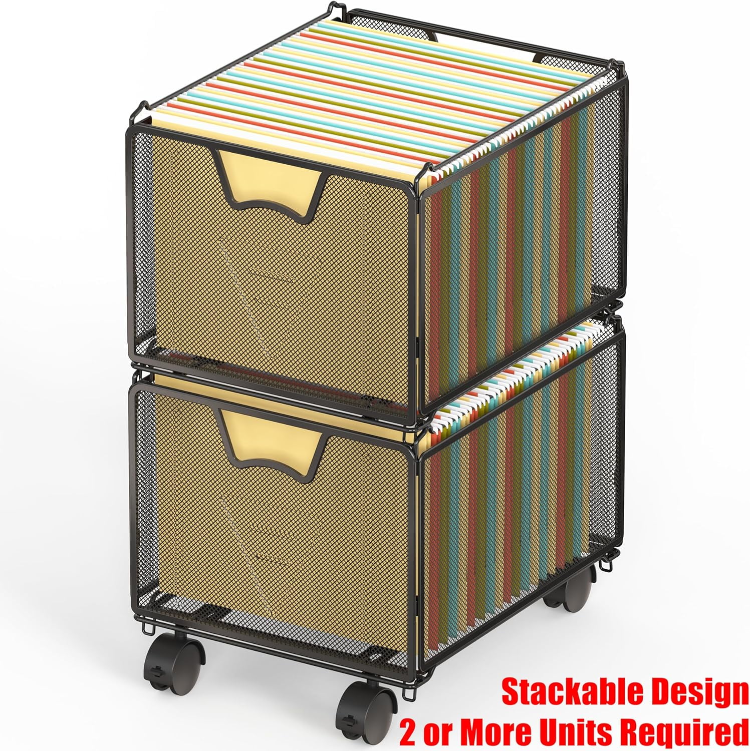 SIMPLE HOUSEWARE Stackable Mesh Hanging File Folder Organizer with Wheels, Black