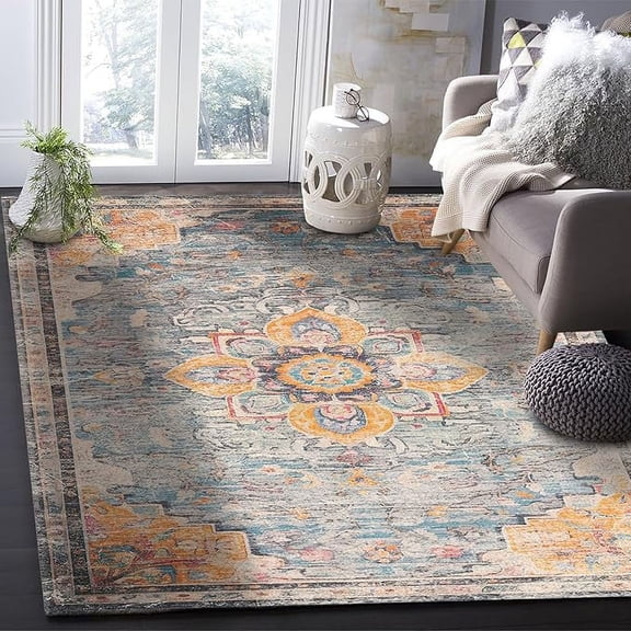 4 x 6ft Geometric Area Rug, Modern Outdoor Living Room Bedroom Area Rug Carpet, Kitchen Rug Bath Mat Front Porch Floor Doormat Runner Rugs, Vintage Shabby Chic Abstract Flower Ethnic