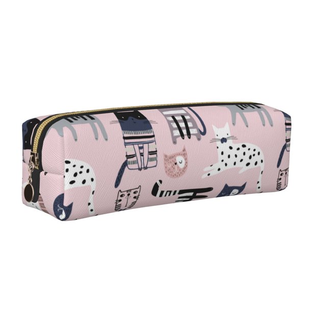 Fotbe Cat Estuche para Lápices de Cuero con Estampado, Estuche con Cremallera Resistente, Organizador Compacto y Elegante para Papelería