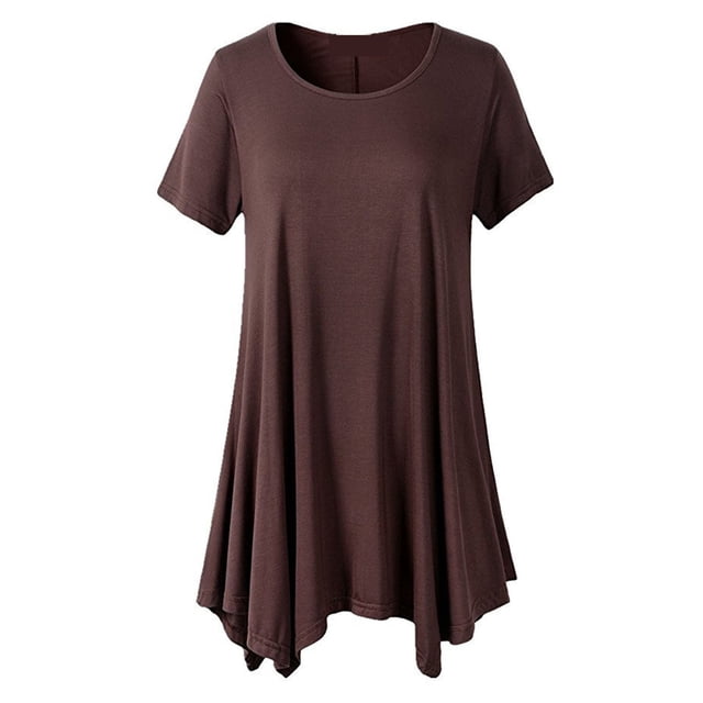 Fiudx Camisas para Mujer Blusa Superior de Cuello Redondo de Manga Corta de Color Sólido Casual de Verano a La Moda para Mujer