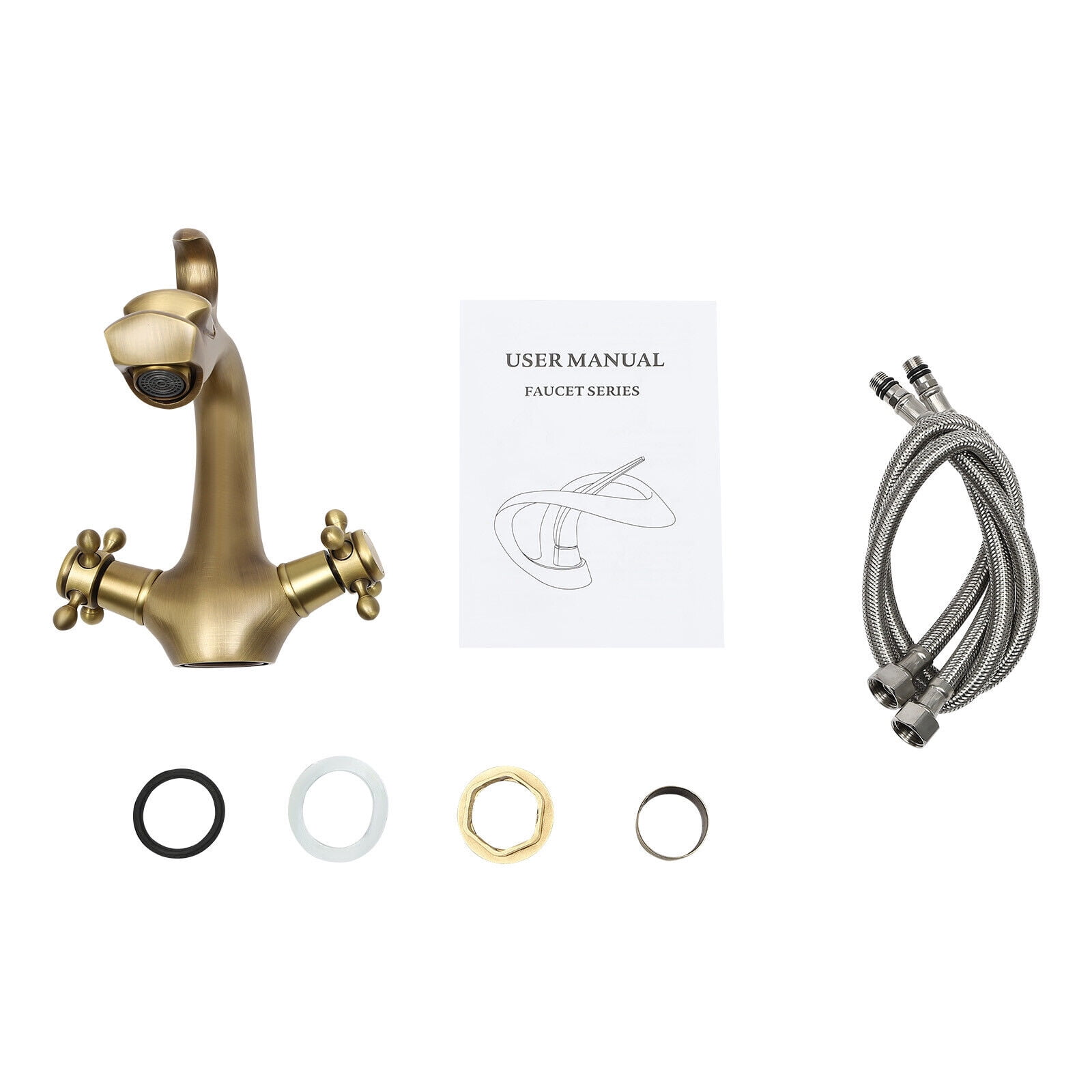 Miumaeov Brass Faucet with 2 Handles Gold Spout 1 Hole Kitchen Sink Bathroom Basin Mixer Faucet Deck Tap