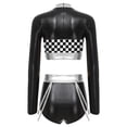 thumbnail image 4 of YiZYiF Womens 2 Piece Metallic Shiny Rave Outfits Long Sleeve Crop Top with Booty Shorts Clubwear Silver XL, 4 of 6