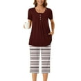 thumbnail image 6 of cfhntfmh 2 Piece Pajama Sets for Women Sleepwear Pjs Sets Soft Buttons Pleated Short Sleeve Tunic Tops Casual Print Capri Pants, 6 of 7