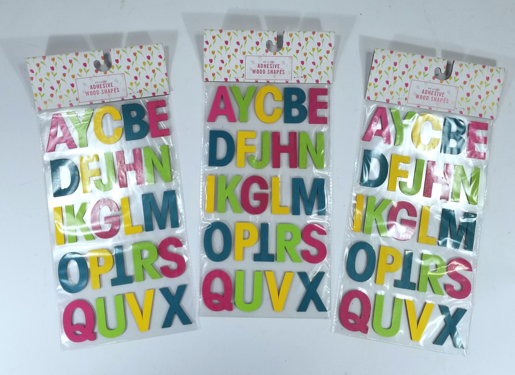 3 Sets of Adhesive Wood Alphabet Letters, 72 pcs, 2 inch