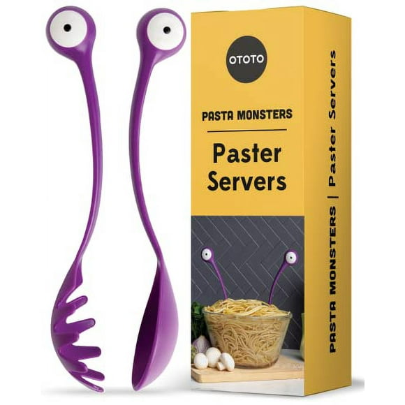 OTOTO Pasta Monsters and Salad Servers - BPA-Free Fun Kitchen Gadgets - 100% Food Safe Salad Spoon and Fork Set - Pasta and Salad Server - 11.93x 3.39 x 2.24 inch (Purple)