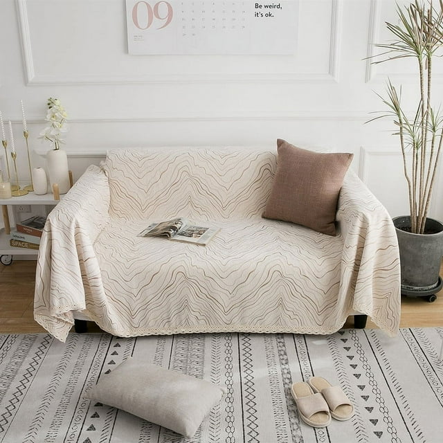 Xiao Hua Funda de sofá con diseño de ondas de agua y encaje beige, 180 x 315 cm