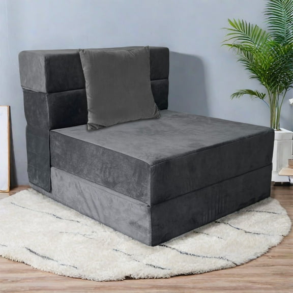 HYEASTR Folding Sofa Bed with Pillow, Thickened Memory Foam Couch, Convertible Sleeper Chair Floor Couch, Futon Sofa Sleeper Chair with Detachable & Washable Cover for Living Room/Bedroom - Dark Gray